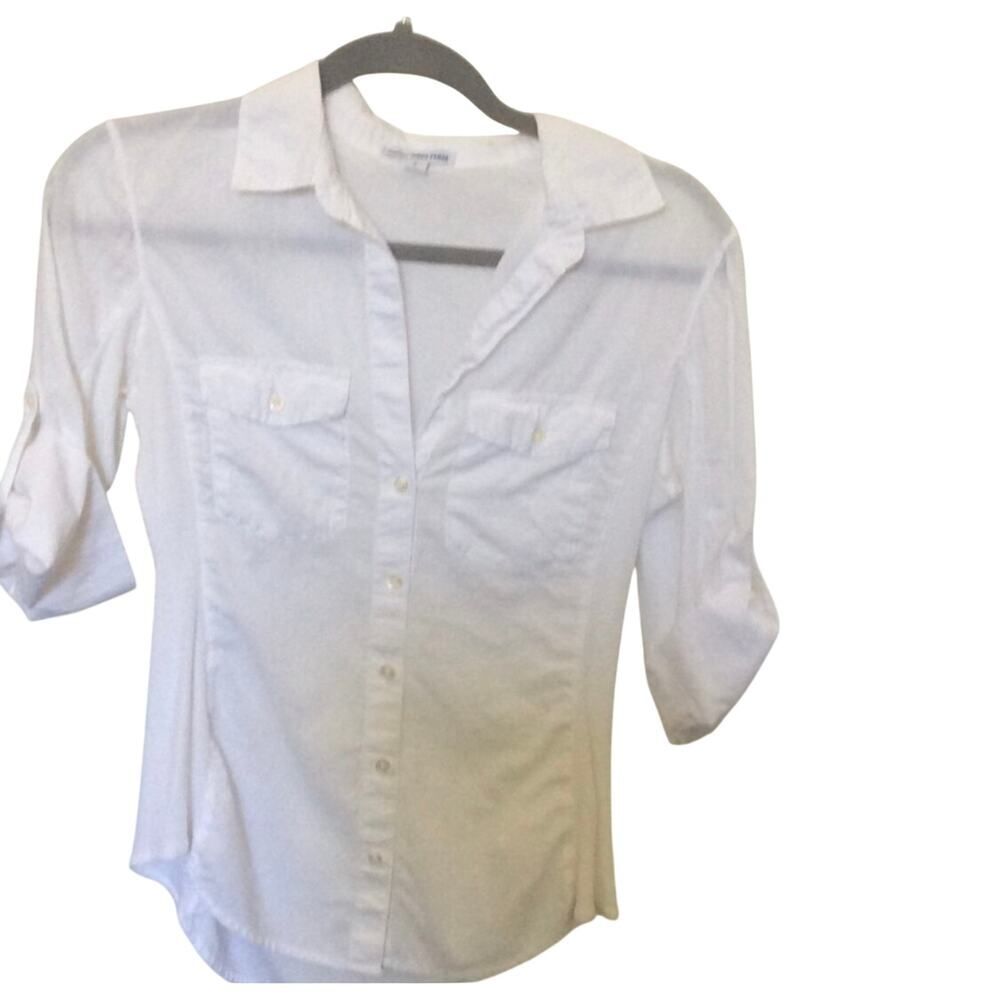 Standard James Perse Slub Contrast Panel Button Down Shirt Size 2 white - Picture 3 of 3